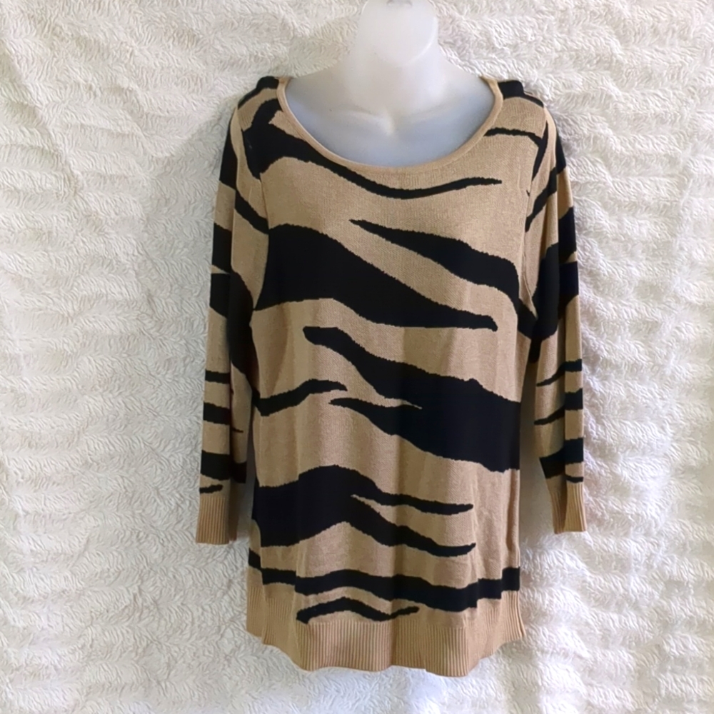 BOSTON PROPER Tan Black Zebra Sweater Sz XL knit top